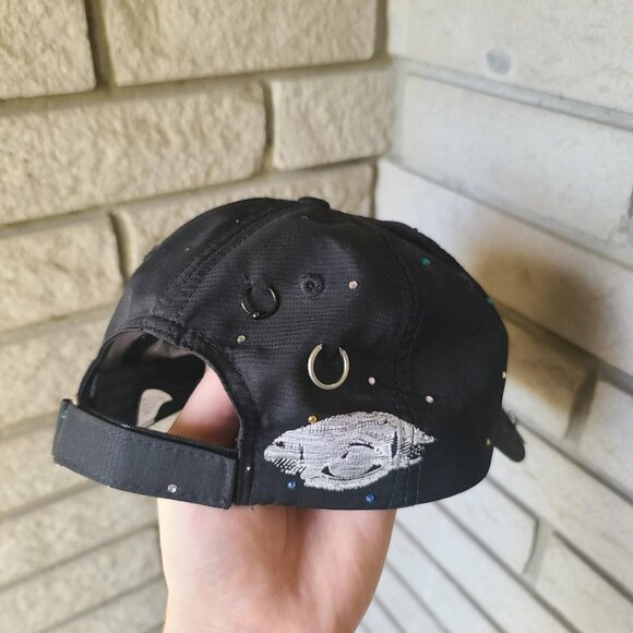 Custom "5moker's Cap 2.0" rhinestone/pierced black strapback dad cap - Picture 4 of 5